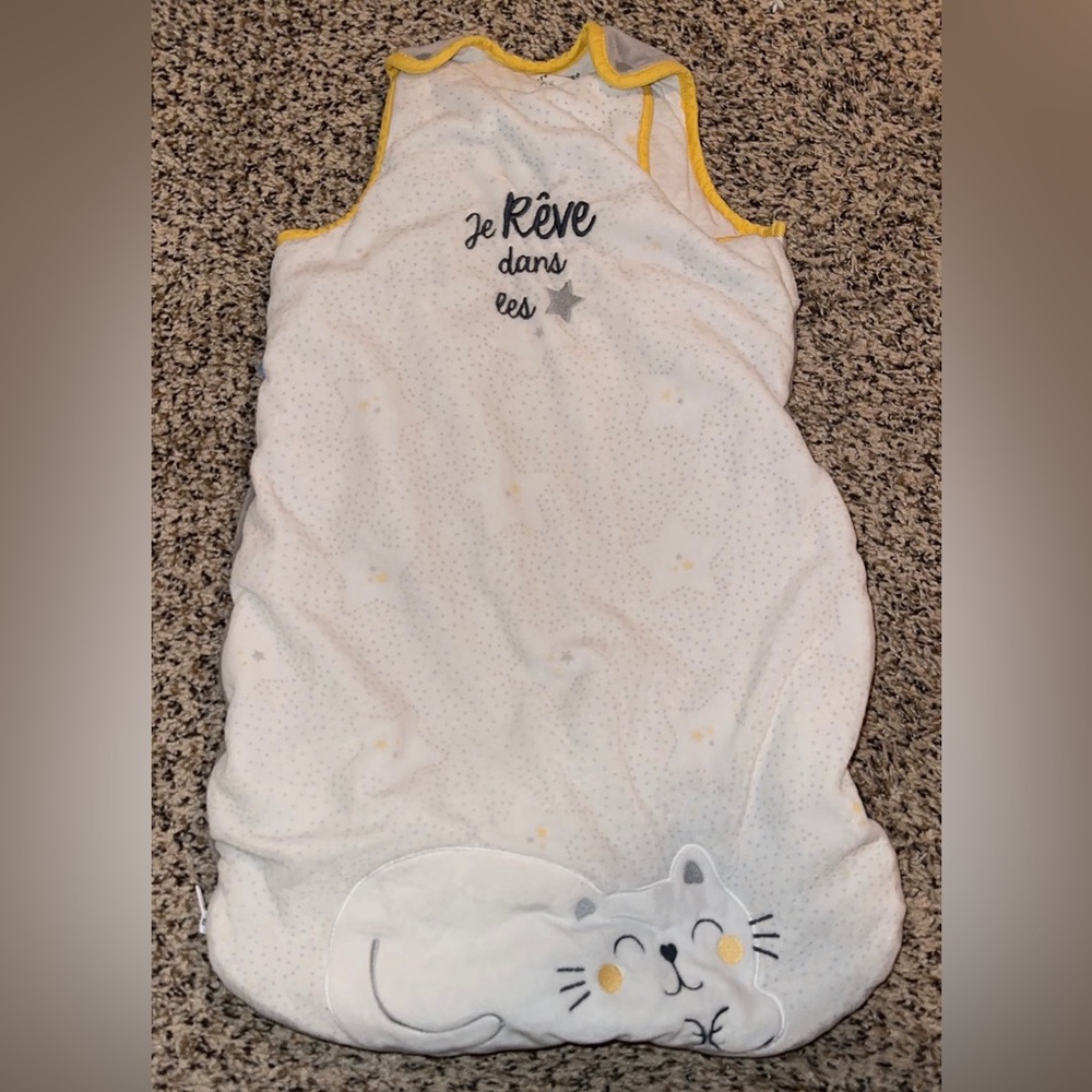 Sucre D'Orge White and Yellow Sleep Sack with Cat Design